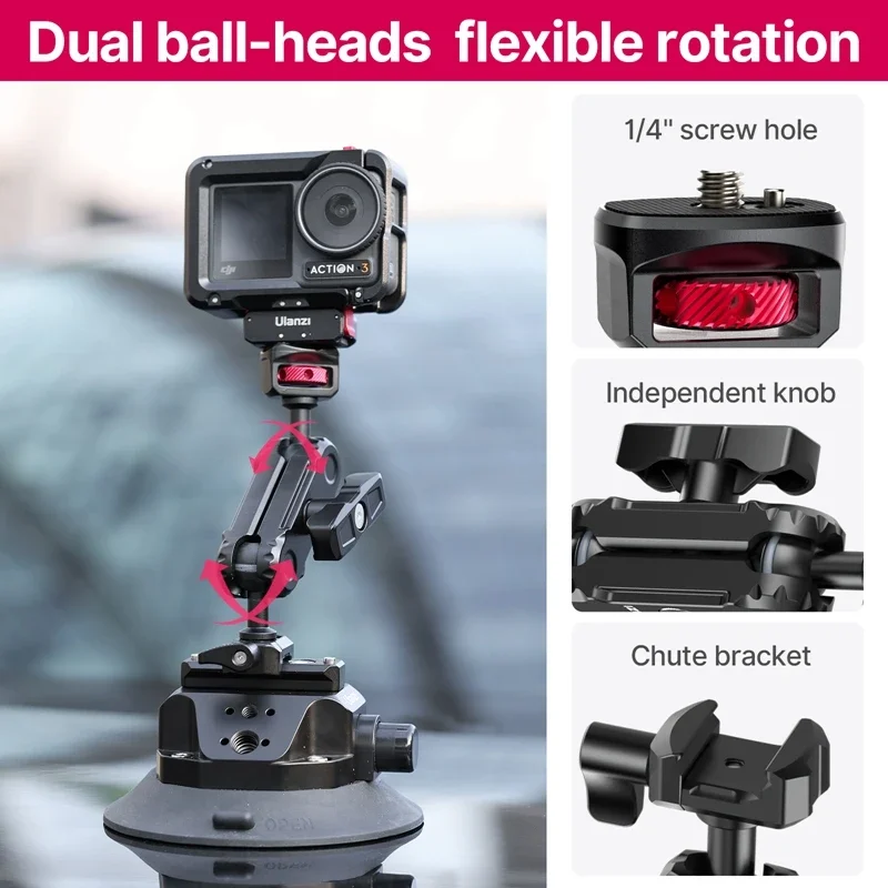 Ulanzi Car Phone Action Camera Holder Hand Pump Suction Cup 360° Adjustable 1/4