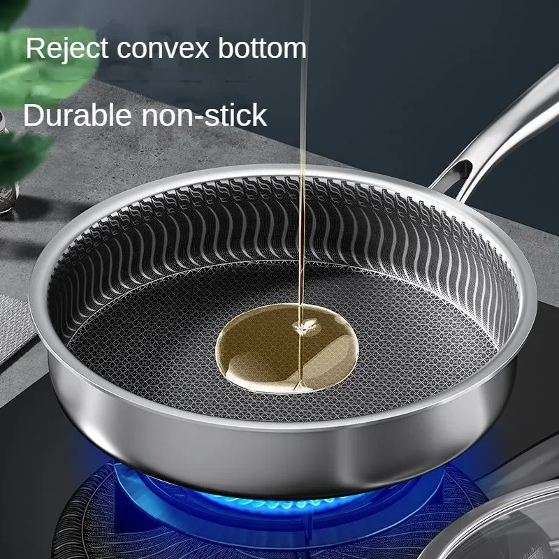 Frying Pan Stainless Steel Honeycomb Frying Pan Non-stick Non-coated Fast Heat Conduction Omelet Pan Frying Steak Cookware Pans