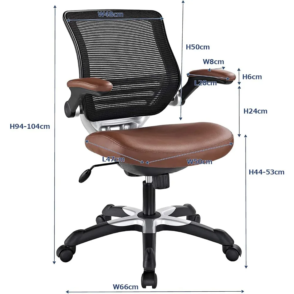 كرسي مكتب بمقعد من الفينيل باللون الأبيض من Modway Edge مع أذرع قابلة للطي - مكاتب كمبيوتر باللون الأسمر الداخلي #3