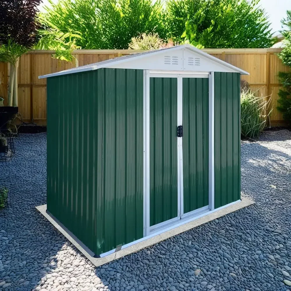

6T x 4T Outdoor Storage Shed, Apex Roo Metal Garden Storage Cabinet, All Weather Tool Storage Sheds with Alloy e & Sliding Do, o