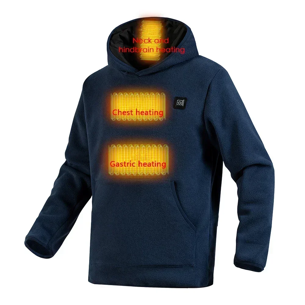 2024 Winter Mens Intelligent Heating Sweatshirts Solid Coral Velvet Warm Hoodie Sweatshirt for Men USB 9 Region Control Charging