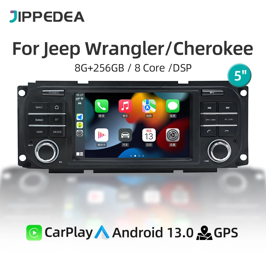 Android 13.0 CarPlay GPS Navigation 4G LTE WiFi Bluetooth DSP Stereo Car Radio For Jeep Wrangler Grand Cherokee Liberty Chrysler