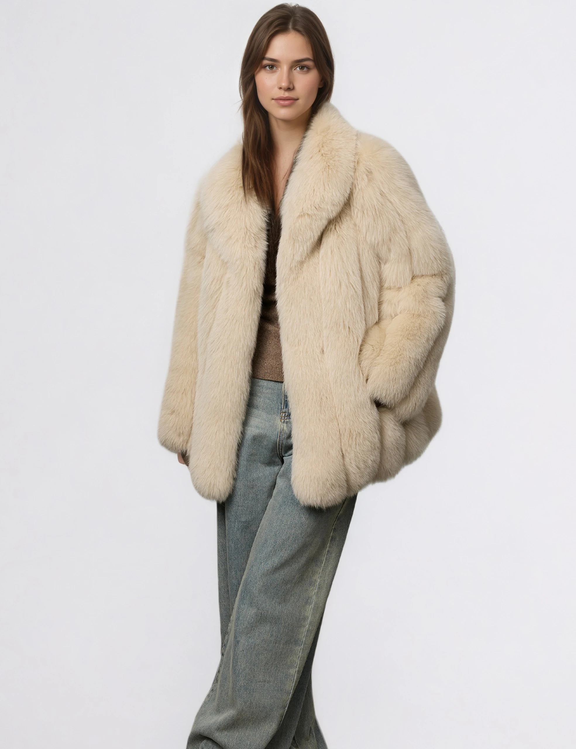 سترة جديدة لشتاء حار لعام 2025 من فرو الثعلب الحقيقي معطف نسائي من الفرو الطبيعي بأكمام طويلة معطف خارجي ملابس خروج عصرية