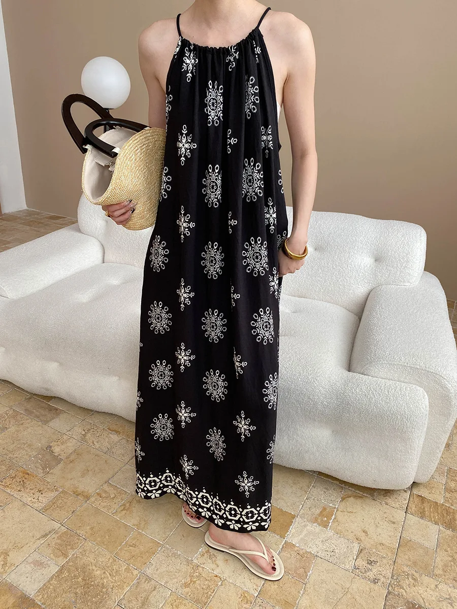 Women's Casual Printed Loose Suspender Dress
