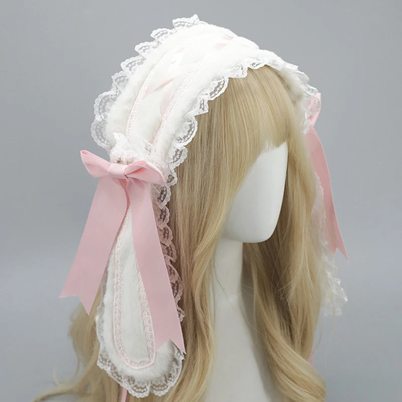 AniLV Lolita Girl Village Bunny Maid Lace Headwear Cute Sweet Rabbit Ears Easter Cosplay