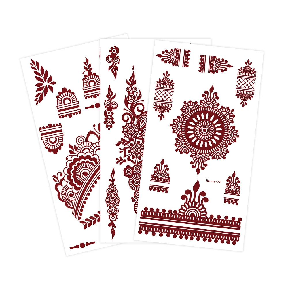 1pc Brown Henna Tattoo Stickers for Women Waterproof Temporary Tattoos Mandala Mehndi Stickers for Hand Flower Fake Tattoo view 4