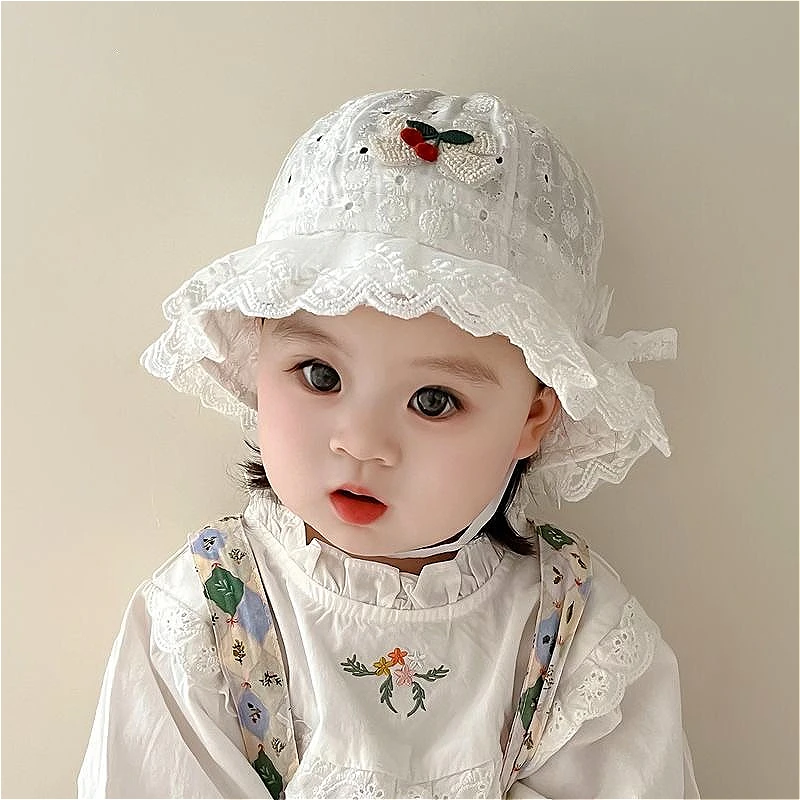 Spring & Summer Thin Baby Girl's Sun Hat - Princess Fisherman Hat with Lace UV Protection Basin Hat for Toddlers