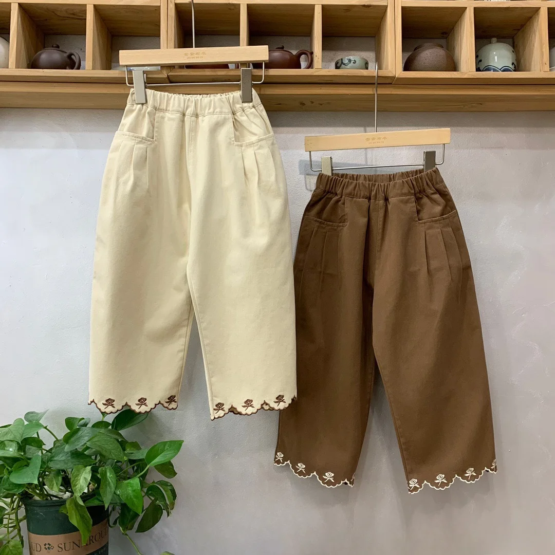 

Girls Pants solid color Autumn 2024 Foreign-style Lace Casual trousers