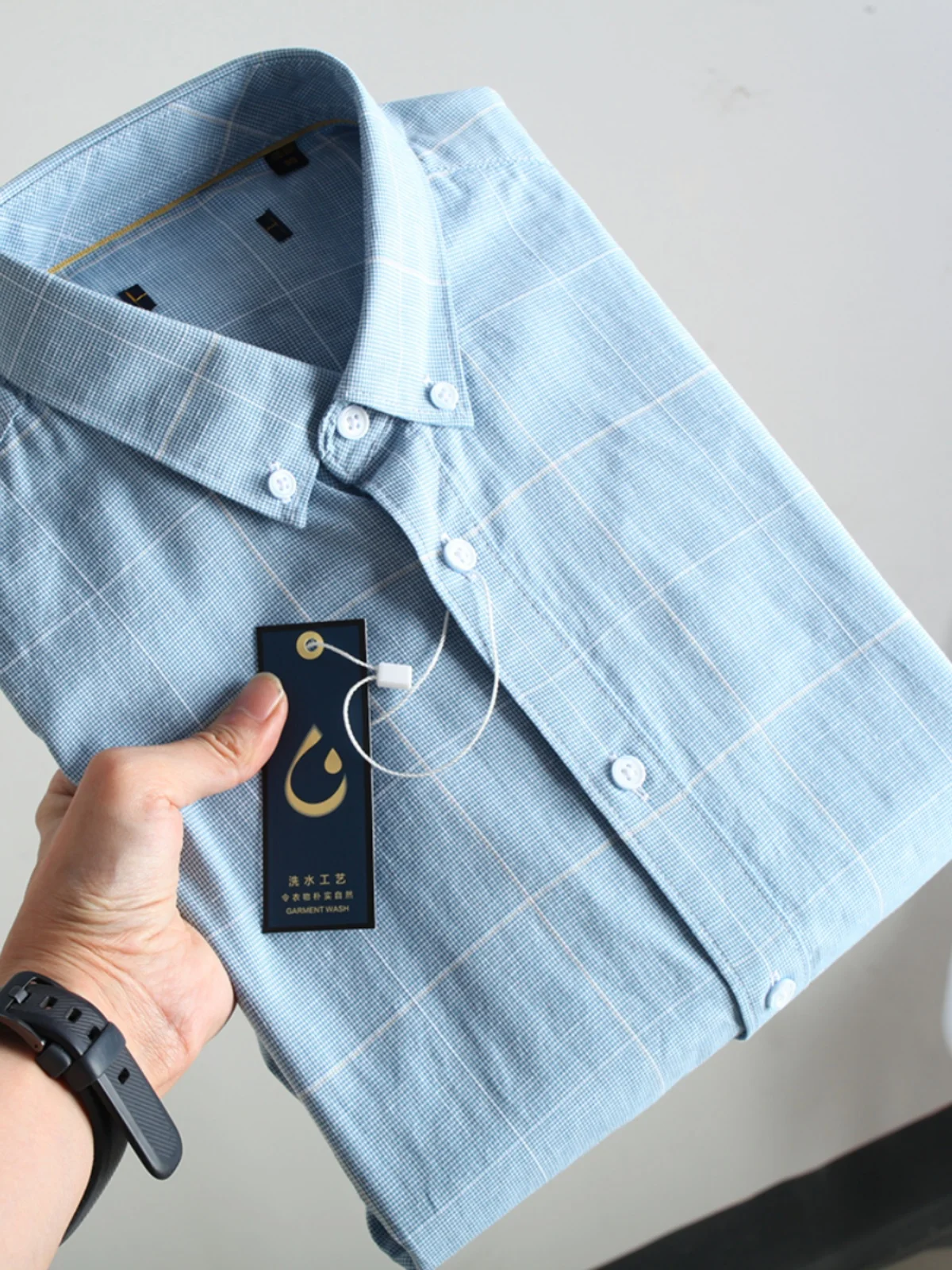 

Washed Shirt! Color Woven! Men's Summer Fashion Casual Short Sleeve Shirt Checkered Pattern Standard Fit Hongda Brand
