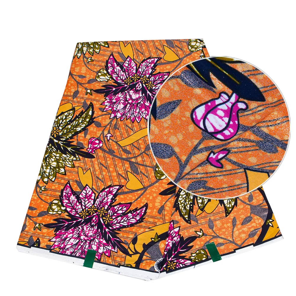 African Wax Print Fabric – 100% Cotton Ankara with Gold Foil Shimmer, 6 Yards/Roll, for Dresses, Headwraps & Fashion Garments - view 6
