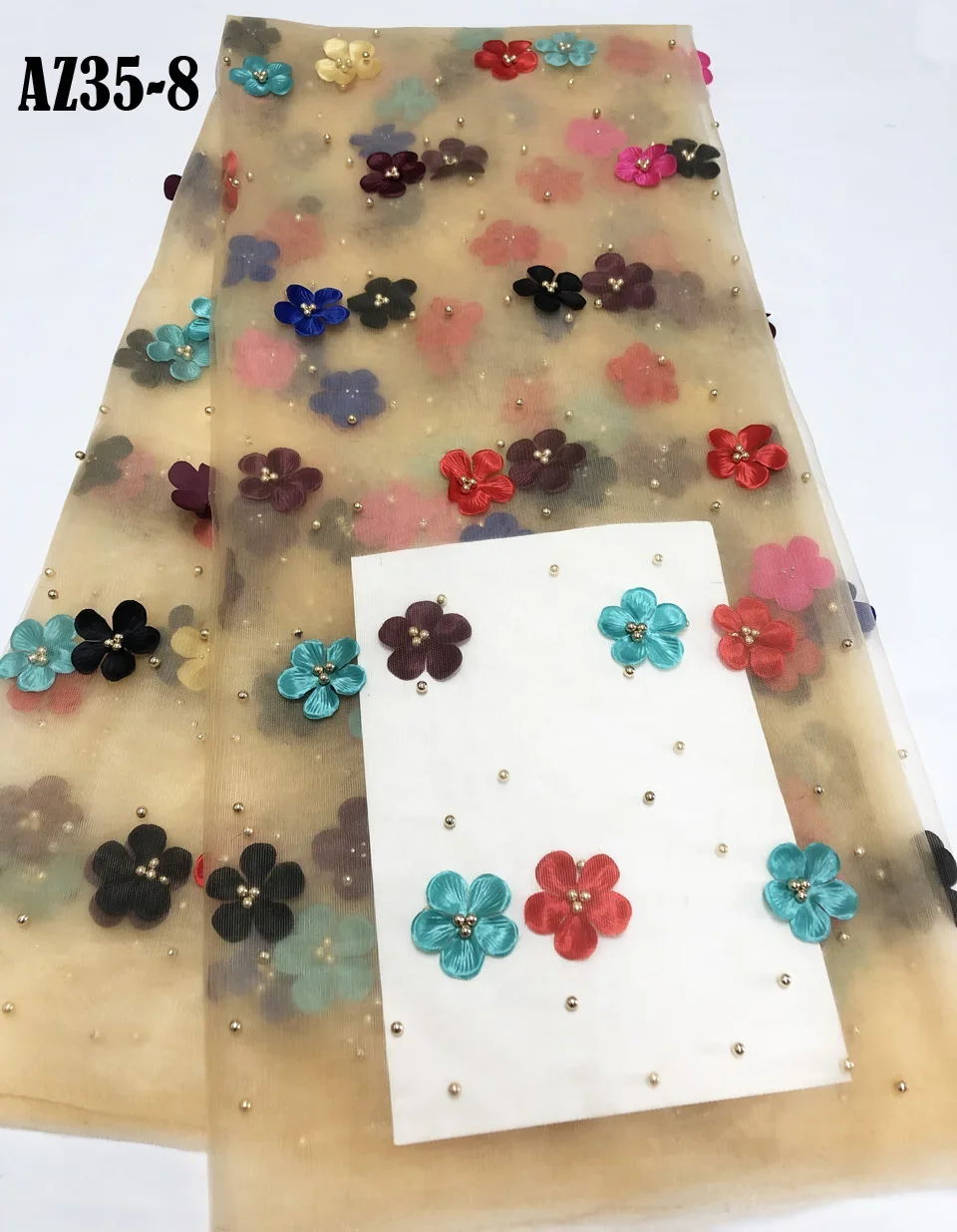 

African Laces Fabric with Beads 3d Lace Fabric 2018 High Quality Lace Nigerian French Lace Fabric for Wedding Dress AZ36-25