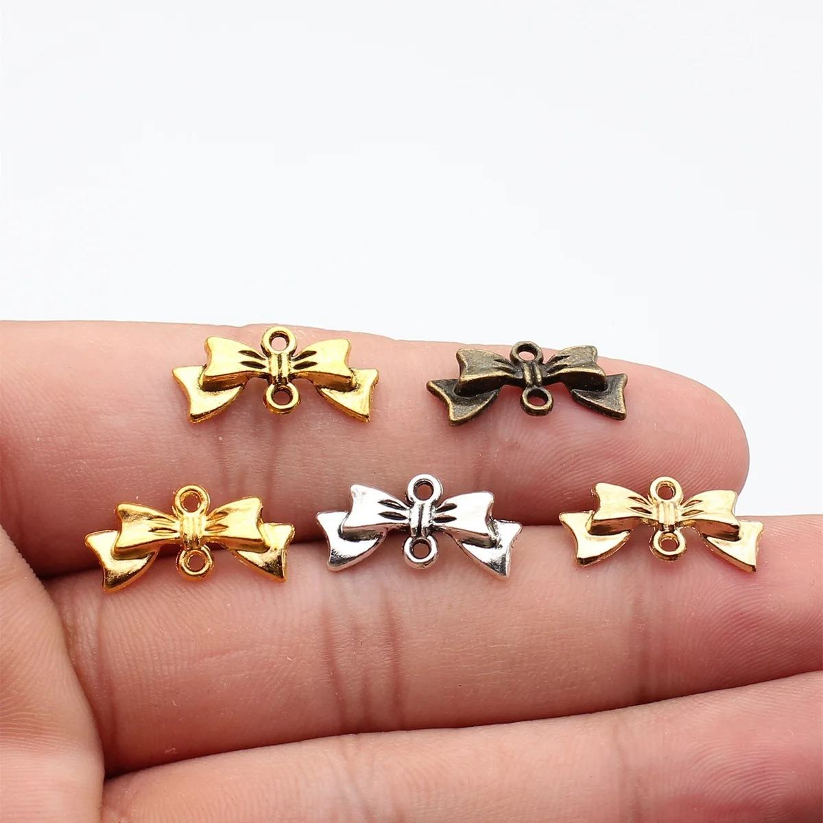 WYSIWYG 40pcs 20x9mm5 Color Antique Silver Bronze Bow Connector Charm Bow Charm For Jewelry Making Bow Charms Connector