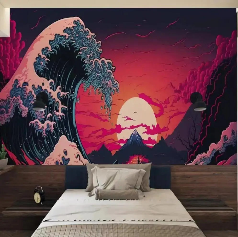 

Custom size wallpaper hand painted waves oil painting background decorative painting home decoration living room bedroom mural