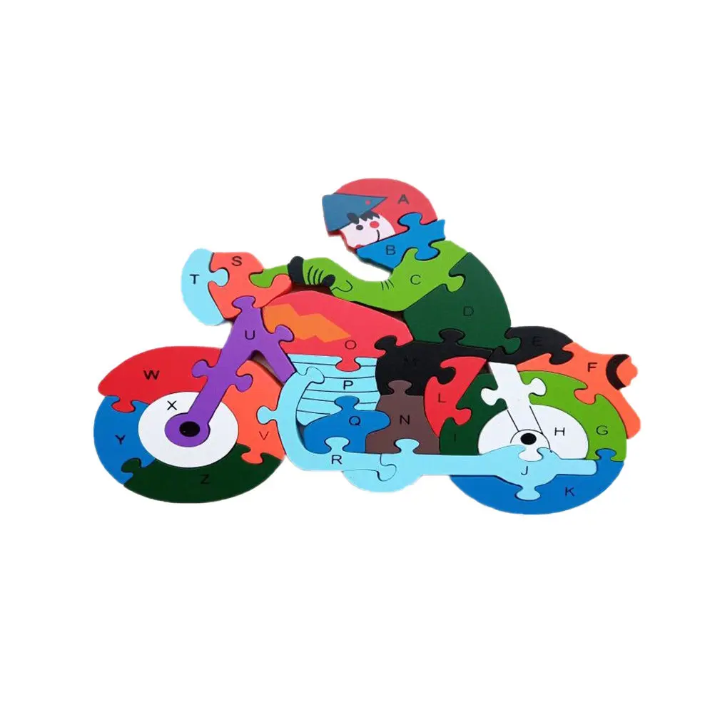 Motorcycle Jigsaw Puzzle 3D 26 English Alphanumeric Educational Early Learning Wooden Puzzles for Boys Girls