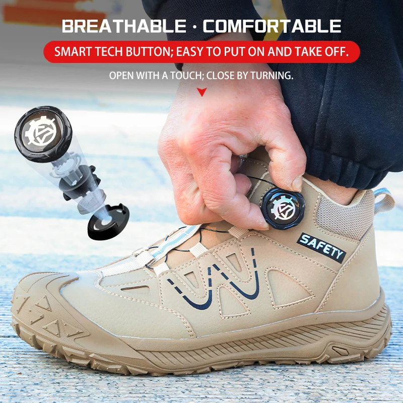 

Mid-top knob buckle microfiber leather upper anti-smashing, anti-puncture, anti-kick, anti-slip safety shoes, work shoes,
