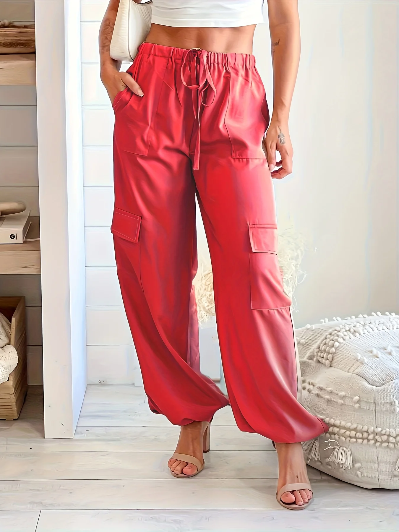 

Женские тканые повседневные брюки большого размера, удобные свободные брюки с прямыми штанинами и высокой талией