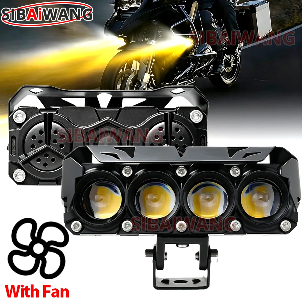 Super Bright Led Headlight with Fan for Motorcycle 200W 12V 24V Moto LED Spotlight Fog Light Work Lights Accessories for SUV ATV