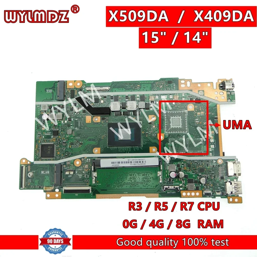 

X509DA R3/R5/R7 CPU 0G/4G/8G RAM Laptop Motherboard For Asus X409DA X409DJ X409DL X509DA/DAP X509DL M509DA FL8700D Mainboard