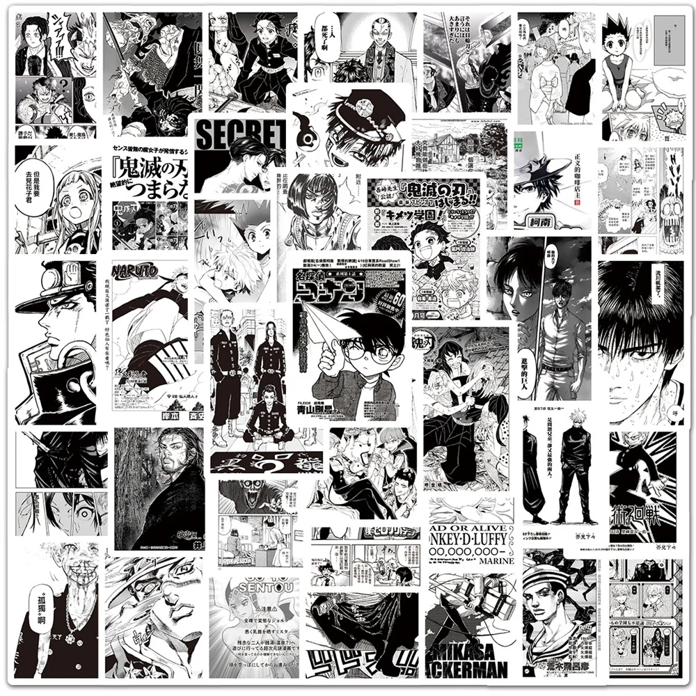 10/30/50PCS New DIY Black and White Anime Poster Sticker Cartoon  Creative Anime Guitar Notebook Decoration Waterproof Wholesale