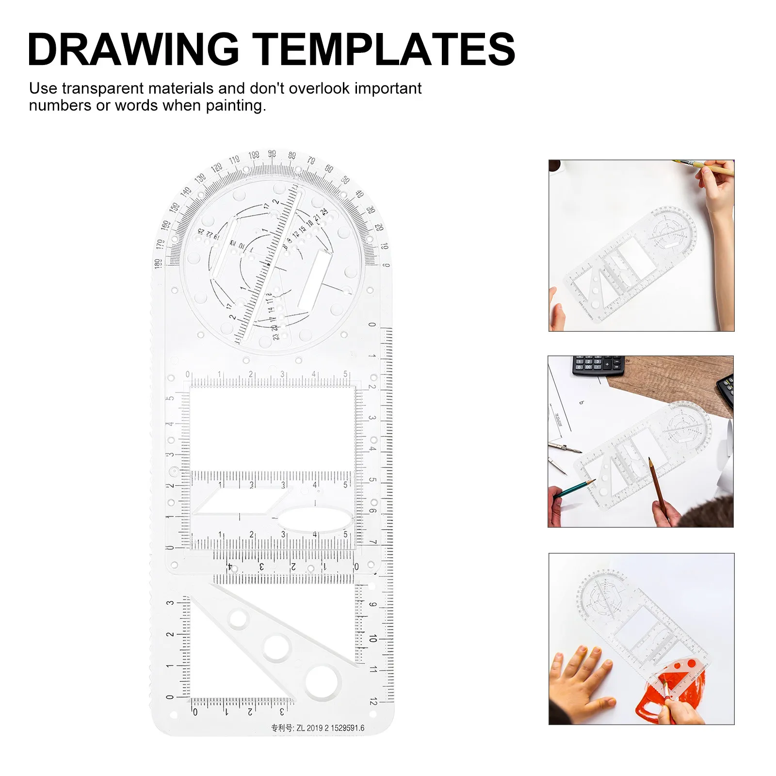 Professional Geometric Drawing Ruler Set Premium Plastic Drafting Template for Students Teachers Mathematics School Supplies