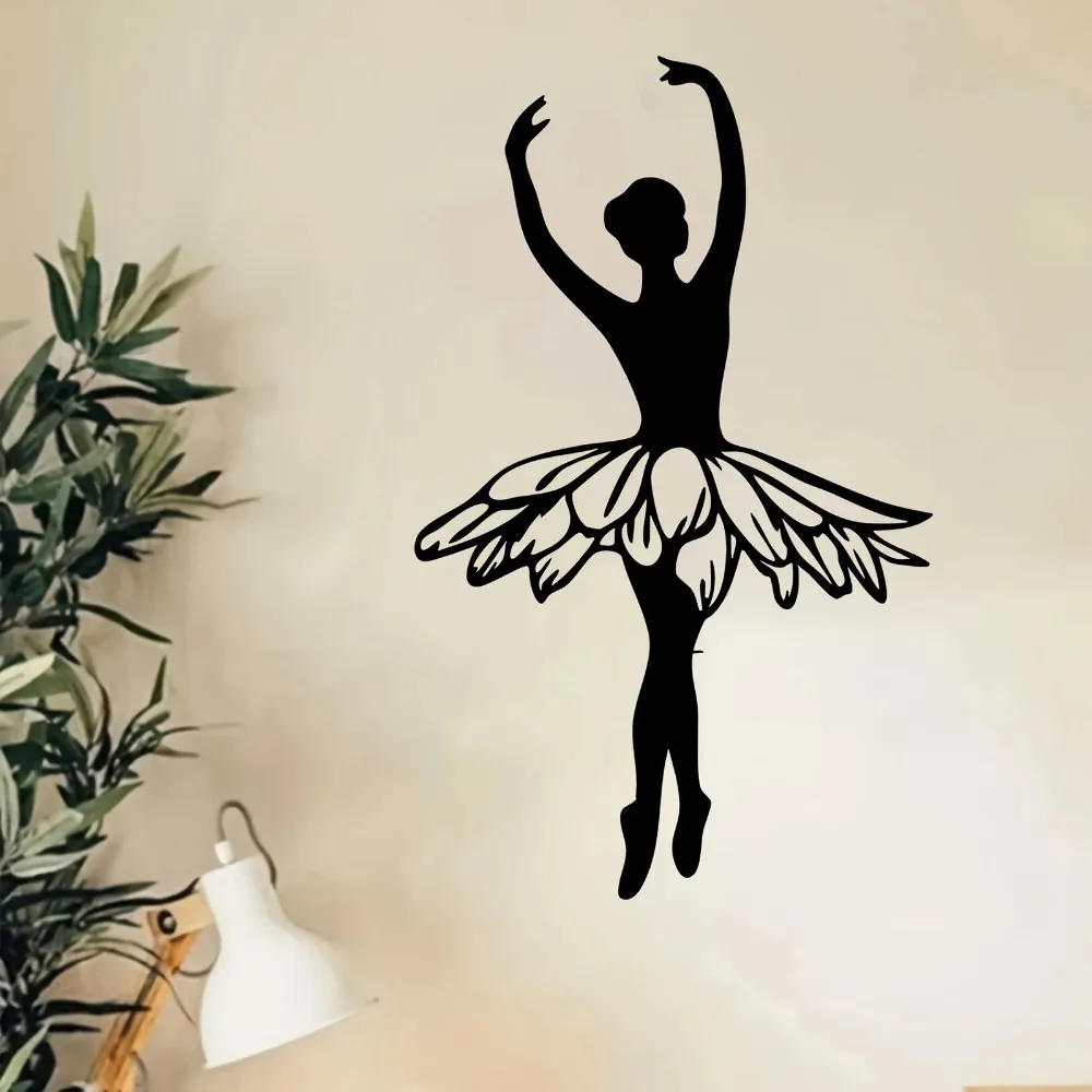 CIFBUY Metal Wall Art Ballerina Silhouette Dancing Girl Decor for Bedroom Studio Elegant Iron Cutout Black Finish Art