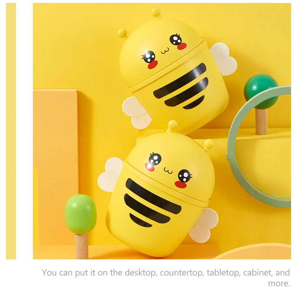 1Pc Mini Trash Can With Lid Flip Waste Bins Desktop Garbage Storage Can Household Merchandises Cartoon Bee Container - Image 3