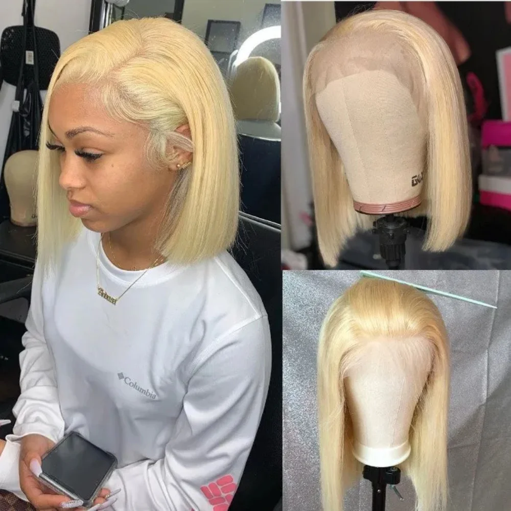 

13x4 Short Bob Lace Front 613 Honey Blonde Colored Human Hair Wigs For Black Women Brazilian Remy Hair Cheap Straight Bob Wig