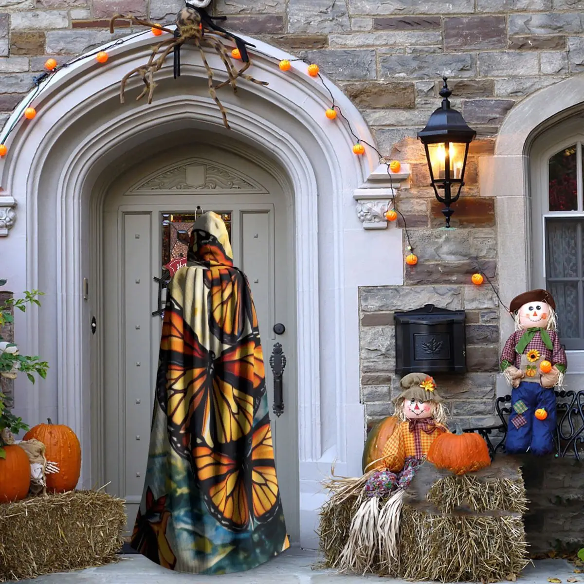 الخيال فراشة طويلة مقنعين عباءة الساحرة القرون الوسطى زي تأثيري كيب هالوين معطف الكبار للجنسين