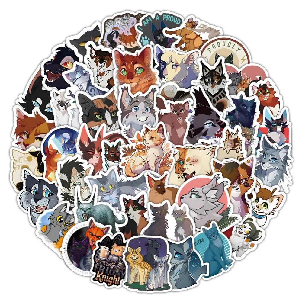 

50PCS/Pack Warrior Cat Anime Cartoon Stickers DIY Diary Cute Aesthetic Cat Waterproof Stickers for Water Bottle, Laptop, Phone
