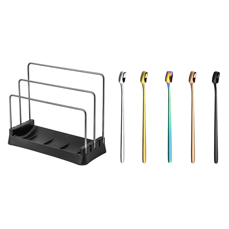 

Cutting Boards Holder, Organizer Pantry Rack With Mixing Stirring Spoon, For Coffee Cocktail Beverage