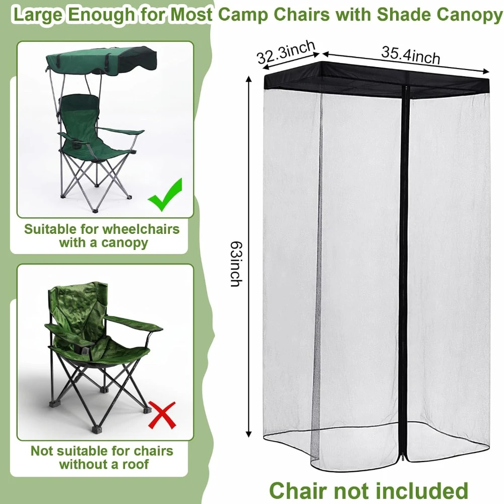 Outdoor Chair Mosquito Net UV Resistant Waterproof Roof Fishing Sunshade Chair Breathable Fine Mesh Insect Barrier