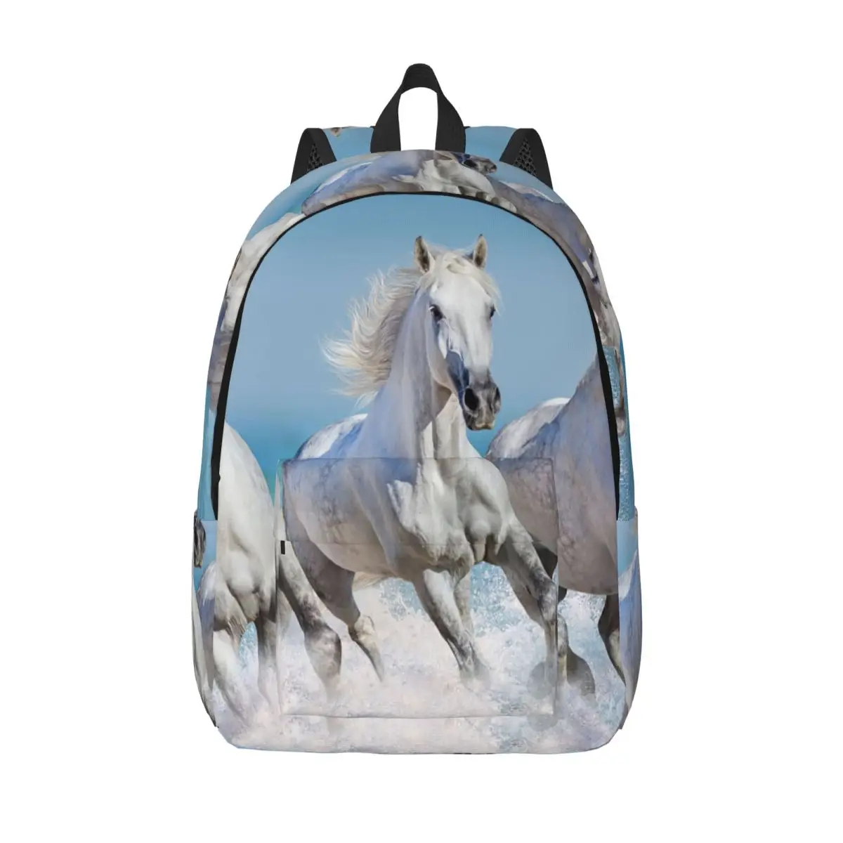 Beautiful White Horse for Teens Student School Bookbag Galloping Animal Lovers Daypack Middle High College Lightweight