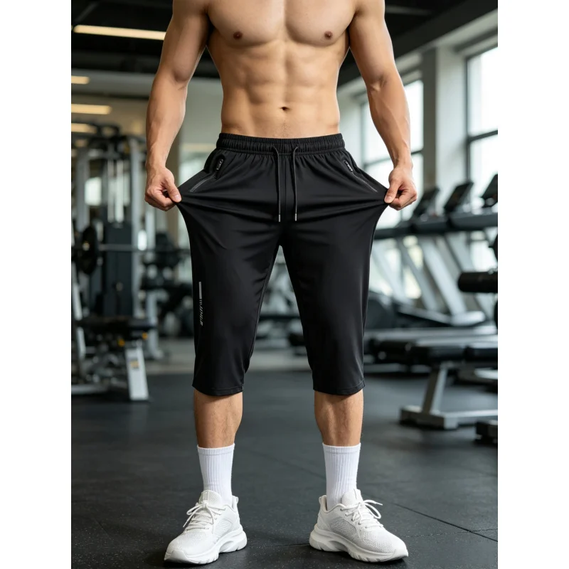 Sommer Herren Coole Elastische Sport-Schnelltrocknende Atmungsaktive Fitness-Trainingshose Outdoor Casual Cropped Hose Männerkleidung Shorts