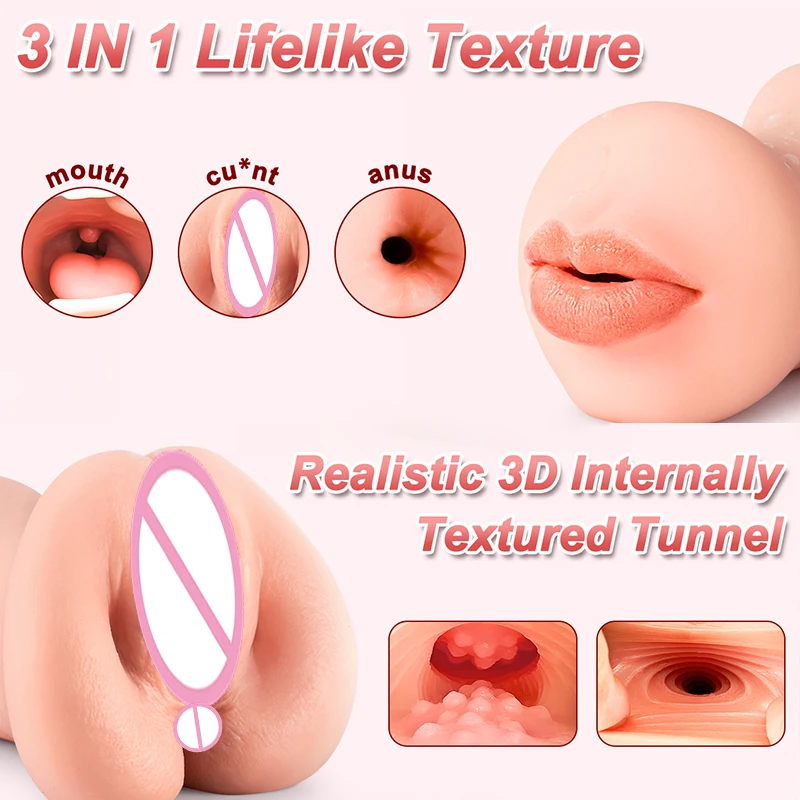 Portable TPE Male Masturbation Toy Real Soft Texture Dual-Channel Tight Artificial Vagina And Anal Pocket Adult Sex Toy view 3