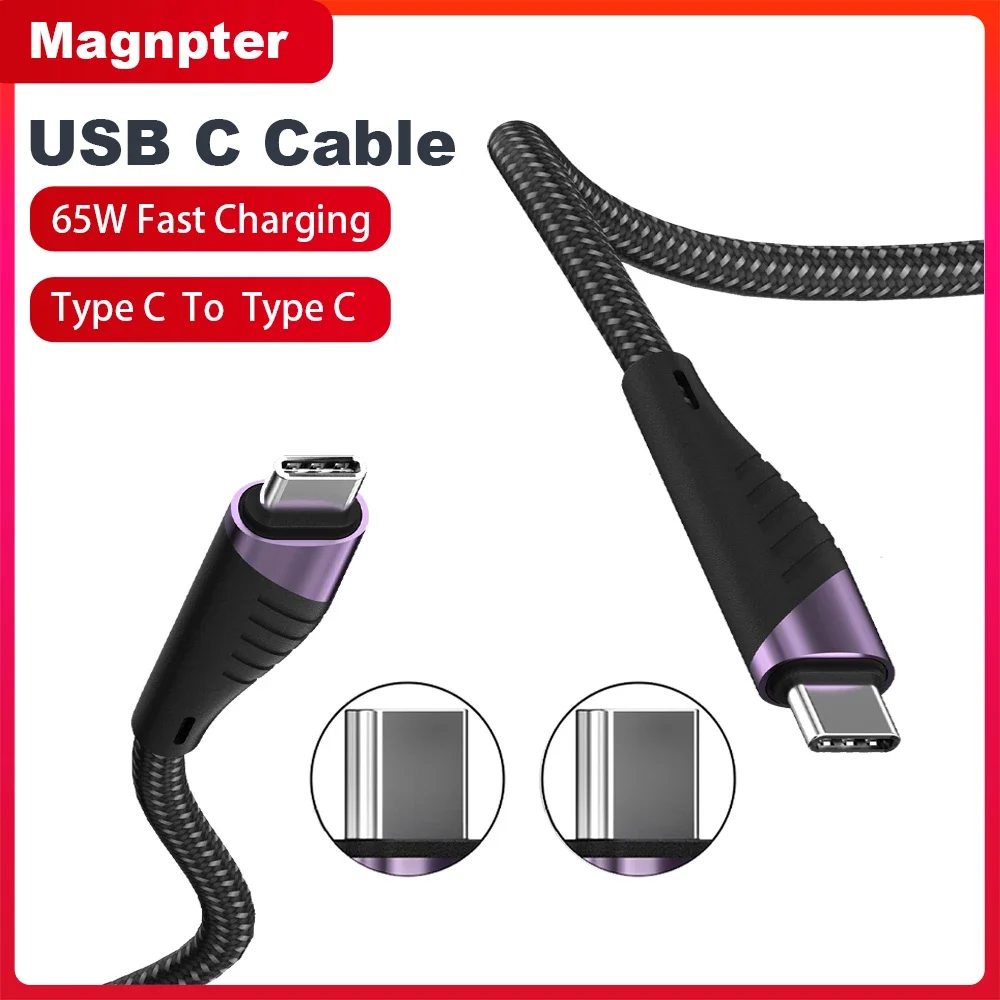 65W USB Type C Cable for Macbook Samsung Xiaomi Redmi Type-C USBC Cable 3A Fast Charging Cable USB Type C To Type C Data Wire