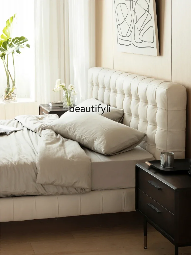 

LHY26 ss LBX первый слой воловьей кожи с решетками из цельного дерева, легкая роскошная итальянская современная минималистичная подвесная кожаная кровать