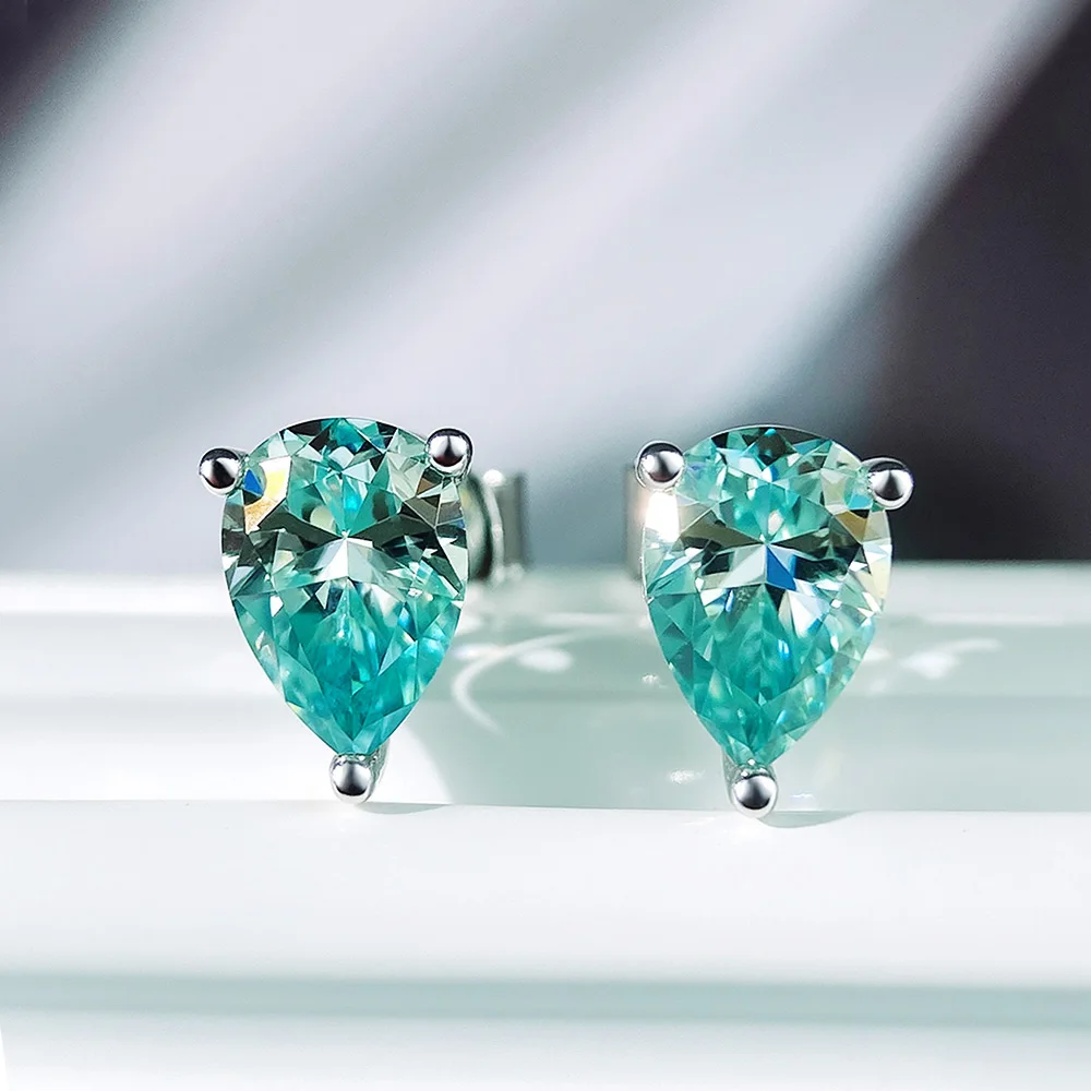 Serenity 5*7mm Blue Green Lab Grown Diamond Earrings for Women D Color Moissanite Earrings S925 Sterling Silver Stud Ear Jewelry