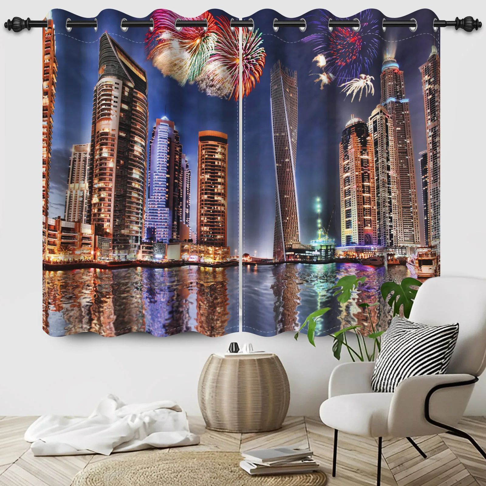 موردن مدينة بناء الألعاب النارية نهر المشهد ستائر التعتيم غرفة المعيشة غرفة نوم العزل الحراري الحد من الضوضاء نافذة الستائر #1