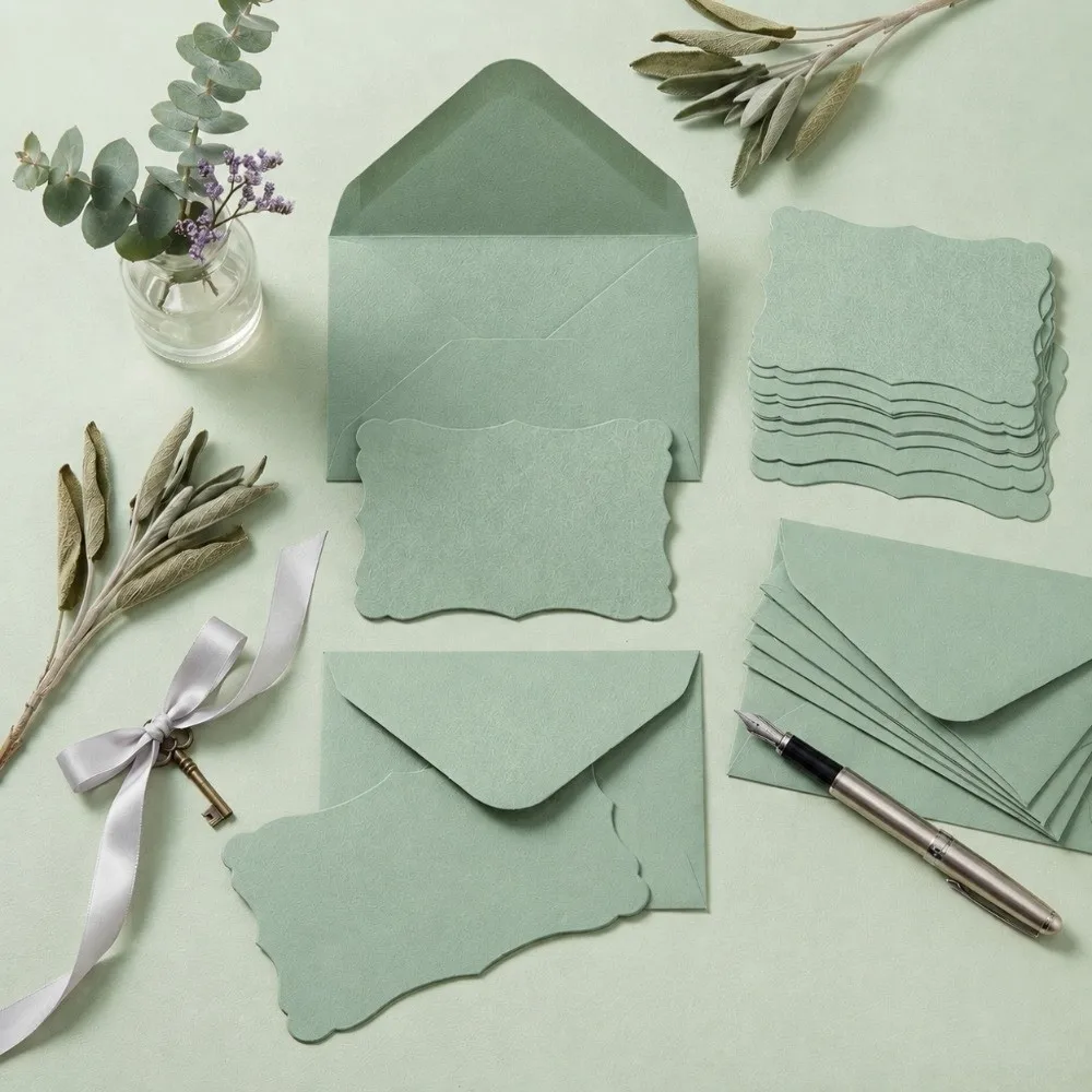 50Pcs Morandi Color Envelope Set With Envelope Blank Interior Mini Gift Card Wave Edge Greeting Card & Envelope Anniversary Card