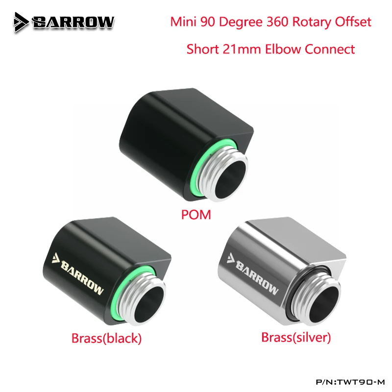 

Barrow MINI 90 Degree 360 Rotary Offset,G1/4" Fittings,Short 21mm Elbow Connector for Computer Liquid Loop Build,TWT90-M