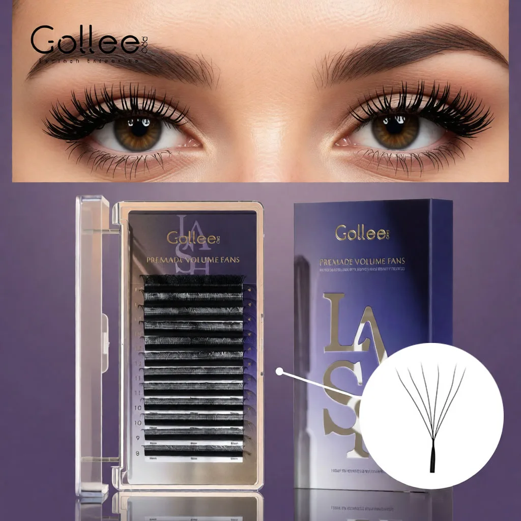 

Gollee 6D готовые вееры для наращивания ресниц, пушистые ресницы ручной работы, автоматический цветущий дизайн, отдельные ресницы D Curl