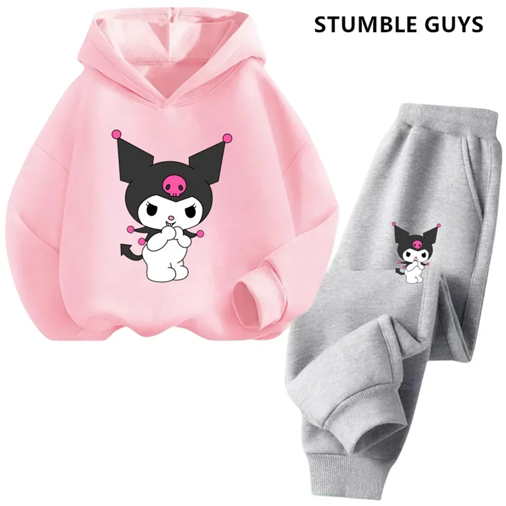 2024 Cartoon Casual Funny Tracksuit Boys Kuromi Hoodie Set Kids Hoodies Long Pants 2Pcs Suit Kids Sweater Sanrio Clothing