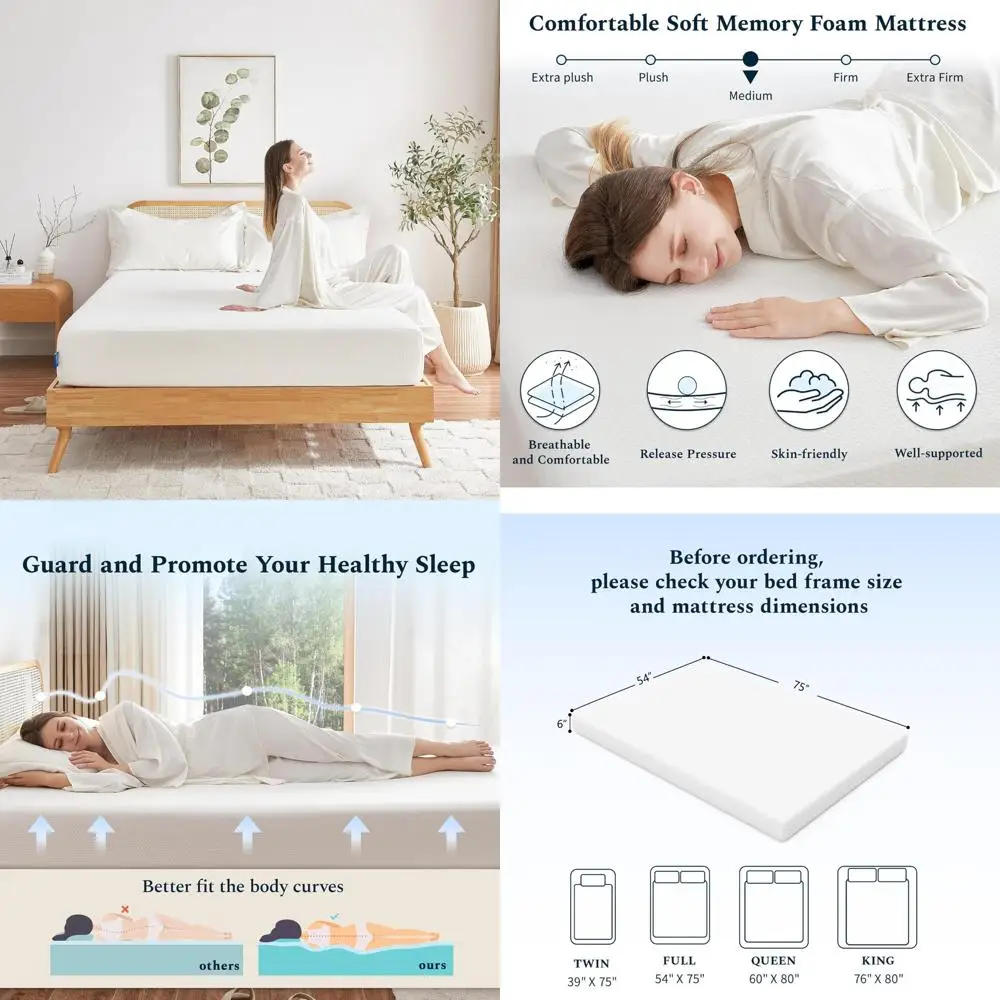 6-inch Full Size Memory Foam Mattress for Pressure Relief and Comfort