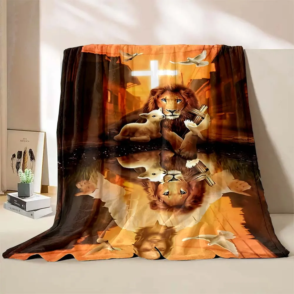 1PC Jesus Lion and Lamb Printed Blanket Warm Soft and Comfortable Home Travel Blanket Sofa Bedding Cover Blanket Gifts