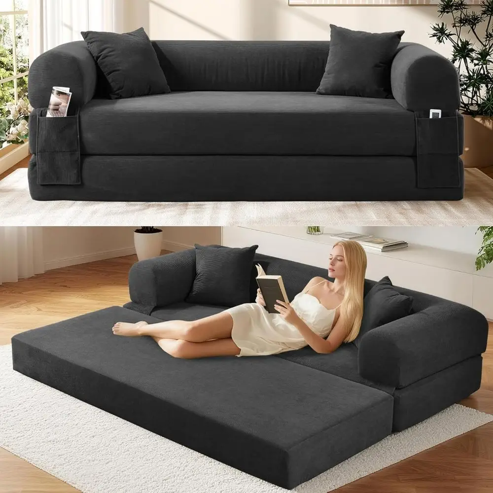 80 Convertible Sofa Bed with Pull Out Couch, Pillows, Storage, Queen Sleeper Sofa, Compact Couch in Box, Corduroy Living Room Co