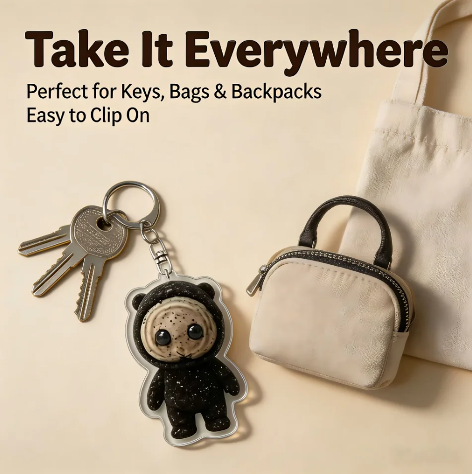 The East Palace Black Spirit Plush Toy Pendant Soft Stuffed Doll Bag Hanging Decoration Cute Keychain Black Donggung Toy Gift.