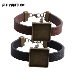 1pcs PU Bangles Base Setting Cuff Blank Trays Brazel Fit 20mm Glass Cameo Dome Square Cabochon DIY Bracelet Jewelry Making P6714