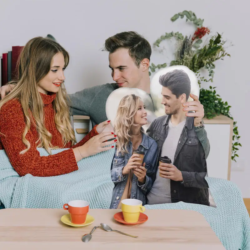 Custom Couple Irregular Photo Pillow, Personalized Double Sided Human Shape Cushion, Upload Your Own Picture DIY Customized Plus