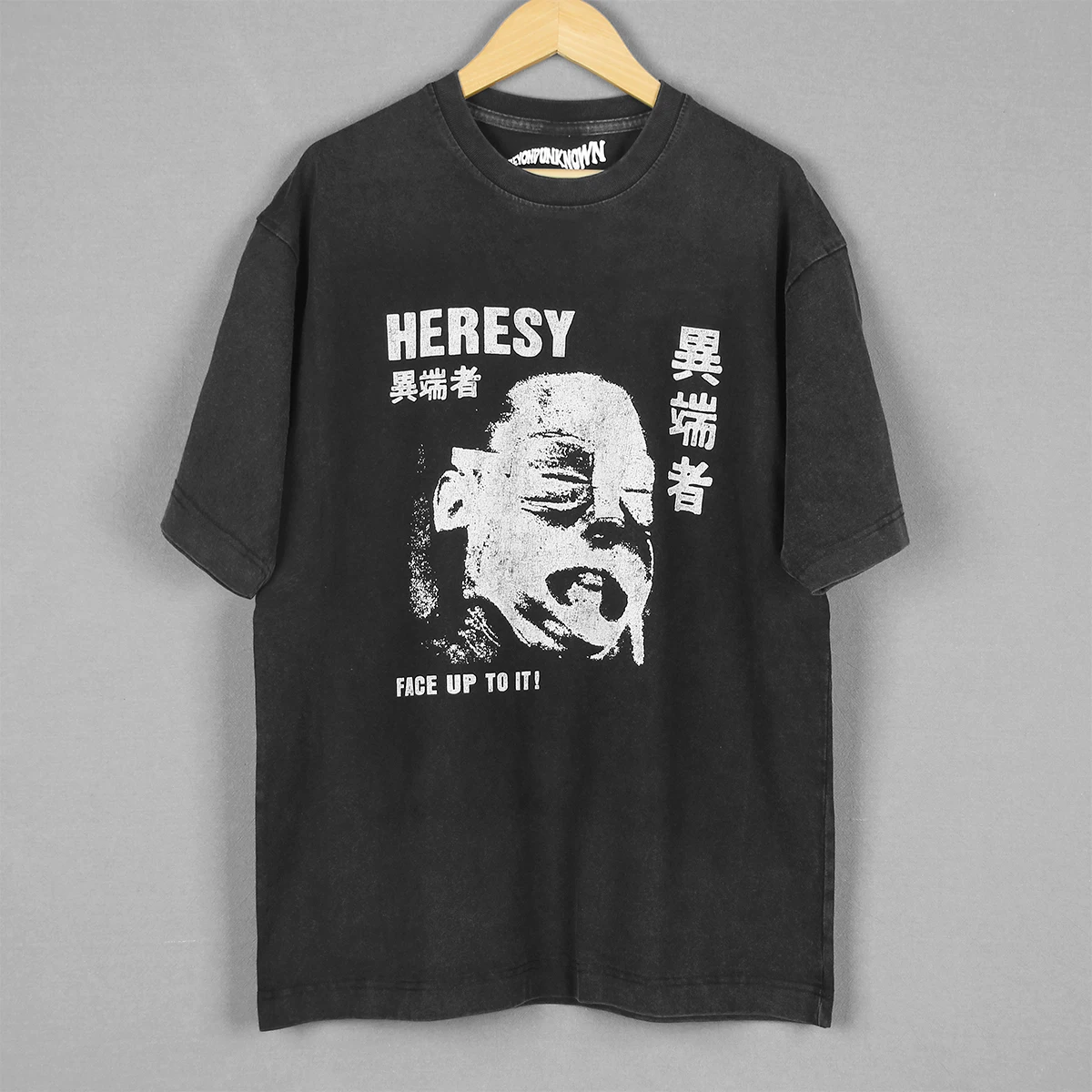 

Heresy T-Shirt Hardcore Punk Band Face Up To It Siege Electro Hippies Concrete Sox Retro Vintage Washed Men's Cotton Shirt