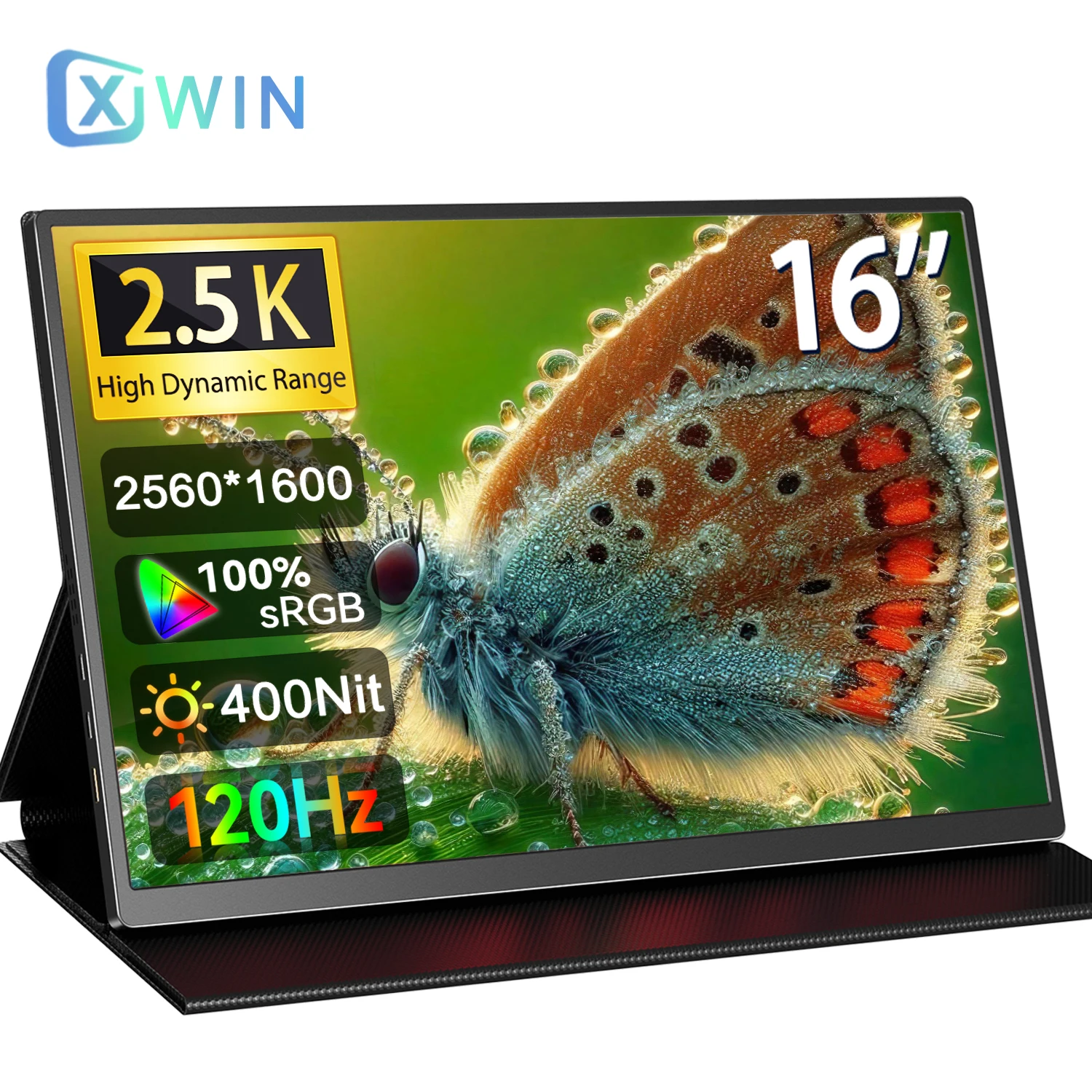 XOWIN Portable Monitor 2.5k 16 inch 2k External Screen Display 100%sRGB 120Hz QHD For PC Laptop Macbook Phone Xbox PS4 5 Switch